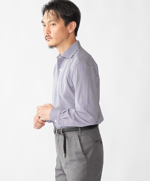 SHIPS（シップス）の「SHIPS: ジャージー ロンドンストライプ ワンピースカラー シャツ（ビジネスシャツ・メンズ・ネイビー/ブラウン・SMALL/MEDIUM/LARGE/X-LARGE）」の11枚目の写真