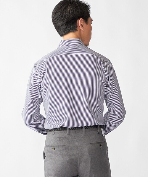 SHIPS（シップス）の「SHIPS: ジャージー ロンドンストライプ ワンピースカラー シャツ（ビジネスシャツ・メンズ・ネイビー/ブラウン・SMALL/MEDIUM/LARGE/X-LARGE）」の14枚目の写真