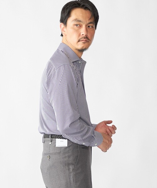 SHIPS（シップス）の「SHIPS: ジャージー ロンドンストライプ ワンピースカラー シャツ（ビジネスシャツ・メンズ・ネイビー/ブラウン・SMALL/MEDIUM/LARGE/X-LARGE）」の4枚目の写真
