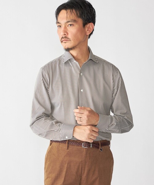 SHIPS（シップス）の「SHIPS: ジャージー ロンドンストライプ ワンピースカラー シャツ（ビジネスシャツ・メンズ・ネイビー/ブラウン・SMALL/MEDIUM/LARGE/X-LARGE）」の3枚目の写真
