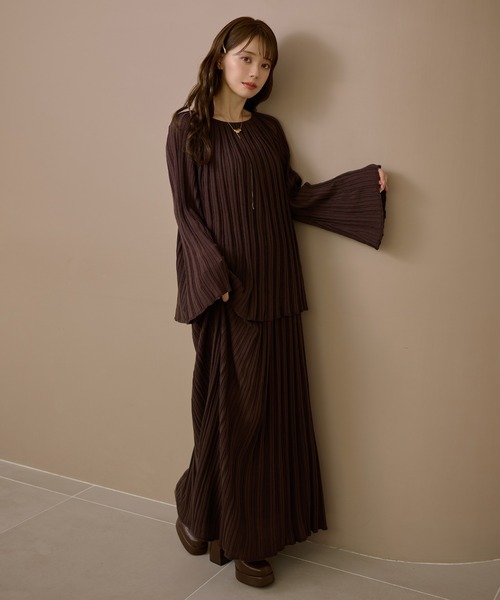 pleats bell sleeve knit set up /プリーツベルスリーブニットセットアップ