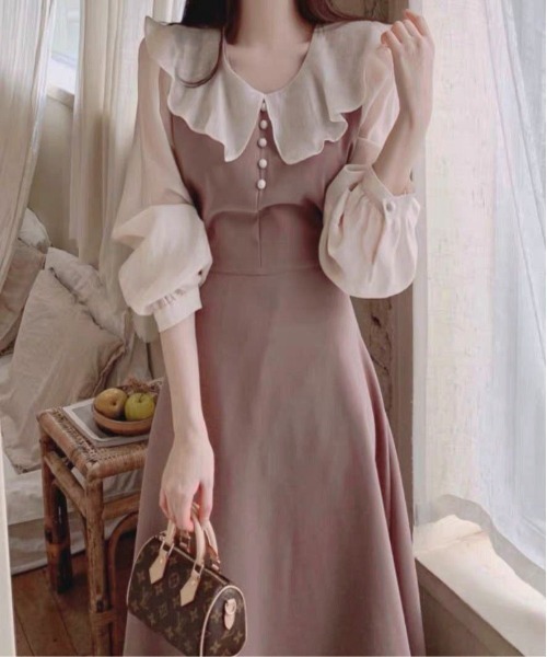 Mejoul(メジュール)の「ビックカラー配色パフスリーブドレス(ワンピース・レディース・ブラック/ピンク・M/L)」の13枚目の写真