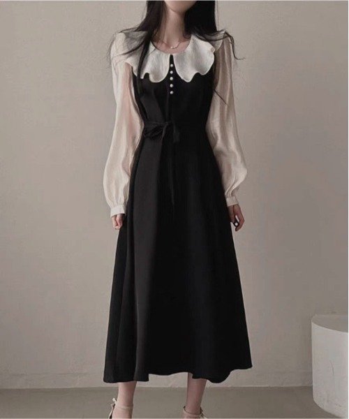 Mejoul(メジュール)の「ビックカラー配色パフスリーブドレス(ワンピース・レディース・ブラック/ピンク・M/L)」の9枚目の写真