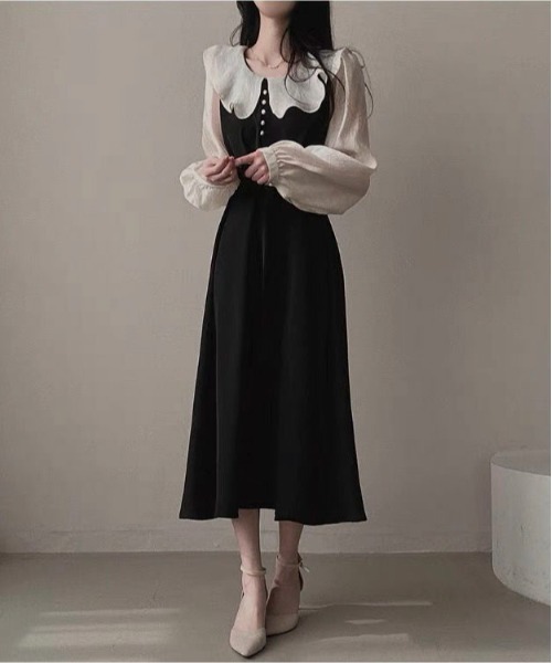 Mejoul(メジュール)の「ビックカラー配色パフスリーブドレス(ワンピース・レディース・ブラック/ピンク・M/L)」の10枚目の写真