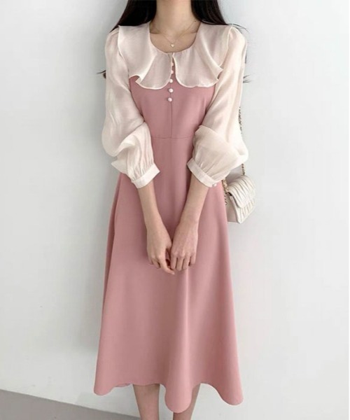 Mejoul(メジュール)の「ビックカラー配色パフスリーブドレス(ワンピース・レディース・ブラック/ピンク・M/L)」の11枚目の写真