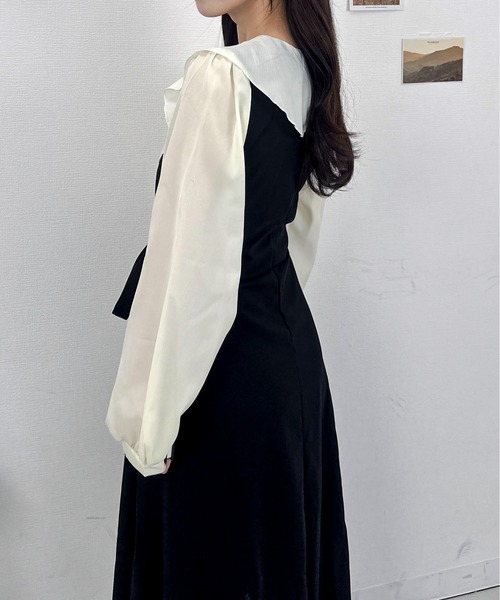 Mejoul(メジュール)の「ビックカラー配色パフスリーブドレス(ワンピース・レディース・ブラック/ピンク・M/L)」の15枚目の写真