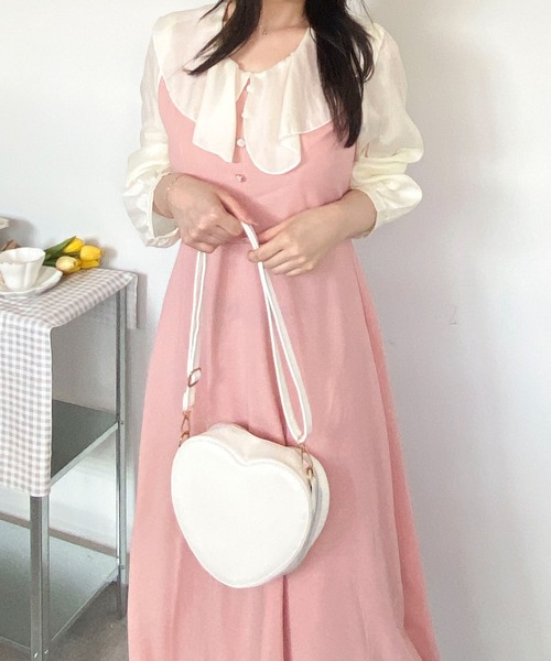 セール】【2025秋冬新作】ビックカラー配色パフスリーブドレス