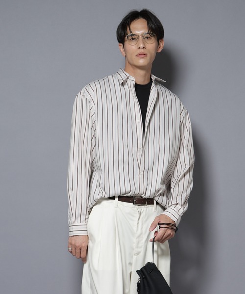 大人のワイドシャツ」レギュラーカラー ストライプ長袖（シャツ