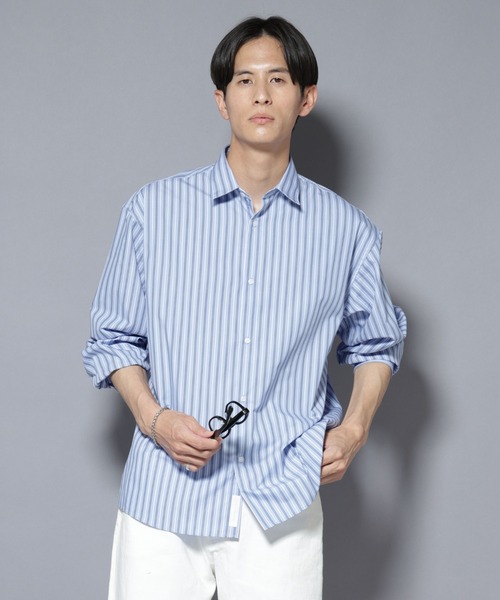 MARNO ホワイトストライプ長袖シャツ ホワイト 【完全ノーアイロン】長袖アイシャツ ストライプ柄