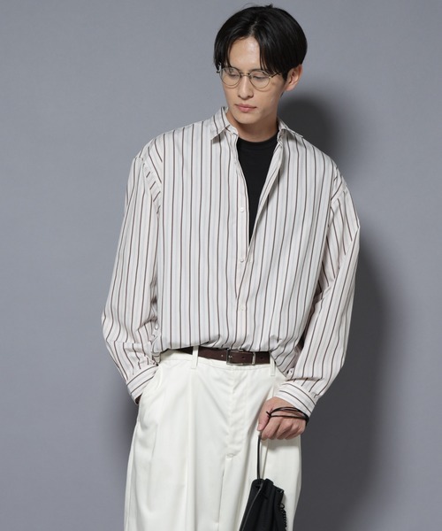 NANO universe（ナノユニバース）の「「大人のワイドシャツ」レギュラーカラー ストライプ長袖（シャツ/ブラウス・メンズ・ライトピンク/サックスブルー/ホワイト・L/M）」の4枚目の写真