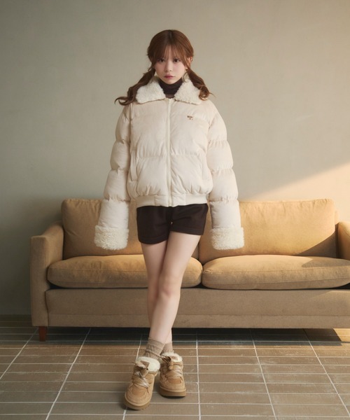 new balanceのベージュ キルティング ダウンジャケットスカートセット セール】キルティングボアダウン（ダウンジャケット/コート