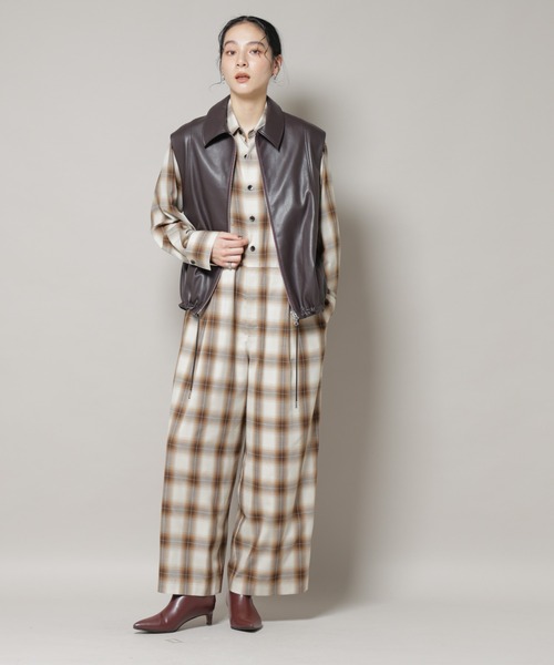 オンブレーチェックジャンプスーツ（つなぎ/オールインワン）｜NANO
