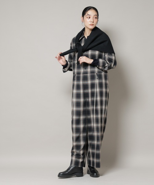 オンブレーチェックジャンプスーツ（つなぎ/オールインワン）｜NANO