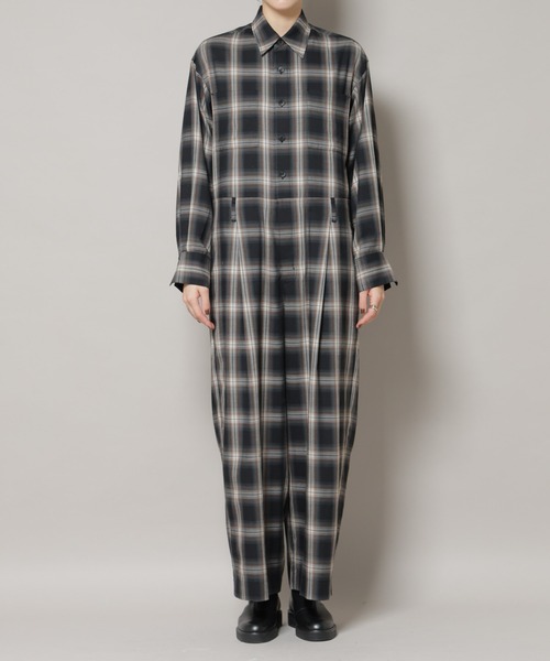 セール】オンブレーチェックジャンプスーツ（つなぎ/オールインワン