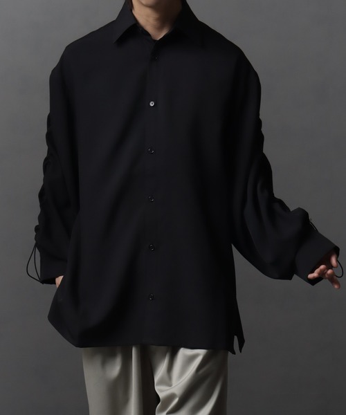 Vtwelve ポリエステルシャツ ブラック welise/ウェライズ】リッチドレープスムース 2wayドローコードギャザー