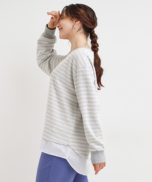 SHOO・LA・RUE(シューラルー)の「【S-LL/体型カバー】気負わず着られる ジャカード裾フェイクトップス(Tシャツ/カットソー・レディース・ベージュ/モスグリーン/グレー・01/02/03/04)」の5枚目の写真