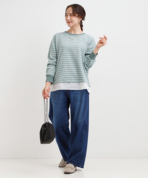 SHOO・LA・RUE(シューラルー)の「【S-LL/体型カバー】気負わず着られる ジャカード裾フェイクトップス(Tシャツ/カットソー・レディース・ベージュ/モスグリーン/グレー・01/02/03/04)」の10枚目の写真
