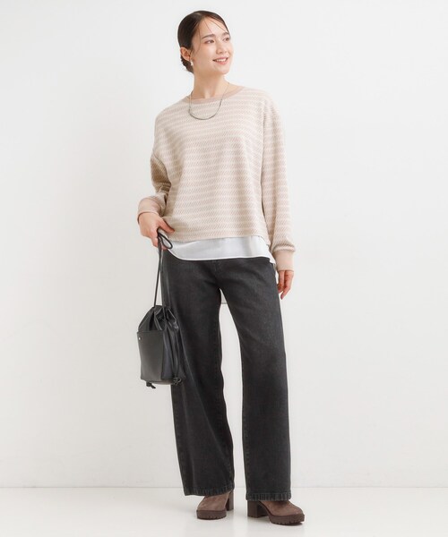 SHOO・LA・RUE(シューラルー)の「【S-LL/体型カバー】気負わず着られる ジャカード裾フェイクトップス(Tシャツ/カットソー・レディース・ベージュ/モスグリーン/グレー・01/02/03/04)」の14枚目の写真