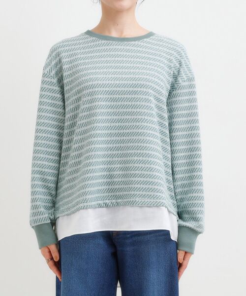 SHOO・LA・RUE(シューラルー)の「【S-LL/体型カバー】気負わず着られる ジャカード裾フェイクトップス(Tシャツ/カットソー・レディース・ベージュ/モスグリーン/グレー・01/02/03/04)」の16枚目の写真