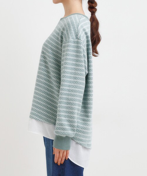 SHOO・LA・RUE(シューラルー)の「【S-LL/体型カバー】気負わず着られる ジャカード裾フェイクトップス(Tシャツ/カットソー・レディース・ベージュ/モスグリーン/グレー・01/02/03/04)」の17枚目の写真