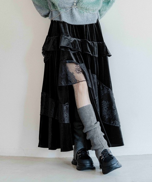 HARE（ハレ）の「ランダムフリルスリットスカート(HARE)（スカート・レディース・ワインレッド/ブラック/ブラック系その他・FREE）」の3枚目の写真