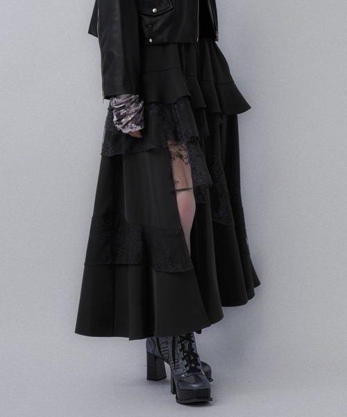 HARE（ハレ）の「ランダムフリルスリットスカート(HARE)（スカート・レディース・ワインレッド/ブラック/ブラック系その他・FREE）」の8枚目の写真