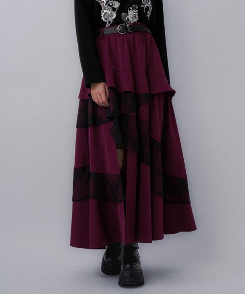 HARE（ハレ）の「ランダムフリルスリットスカート(HARE)（スカート・レディース・ワインレッド/ブラック/ブラック系その他・FREE）」の12枚目の写真