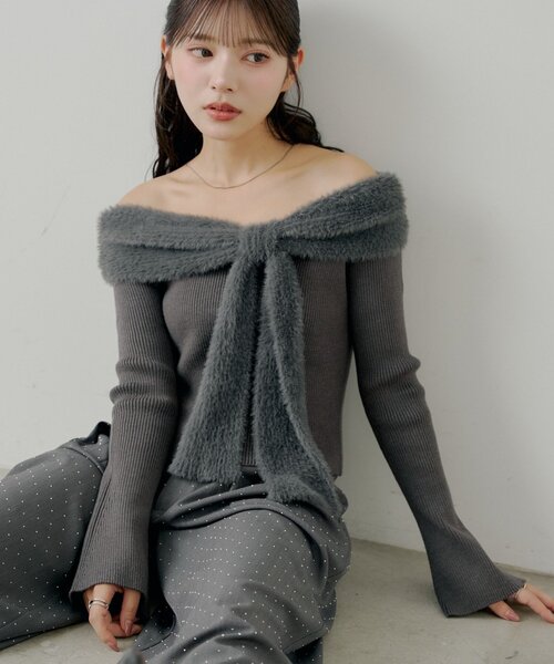 シャギーリボンオフショルニット（ニット/セーター）｜Chico（チコ）の