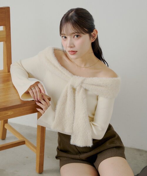 シャギーリボンオフショルニット（ニット/セーター）｜Chico（チコ）の