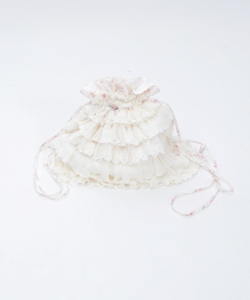 axes femme（アクシーズファム）の「小花柄×フリルナップサック（バックパック/リュック・レディース・ブラック/ホワイト・FREE）」の6枚目の写真