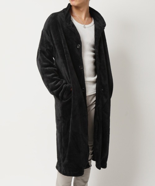 ARCADE（アーケード）の「着る毛布 マイクロべロア ルームウェア ガウン カーディガン ショール衿タイプ BARCEDOS（ガウン/バスローブ・メンズ・ベージュ/ネイビー/ブラック・M/L/LL）」の2枚目の写真