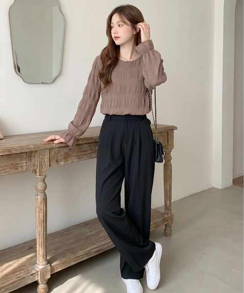 STYLEBLOCK（スタイルブロック）の「シャーリングシアーブラウス（シャツ/ブラウス・レディース・ベージュ系その他/ブラウン/ライトグリーン/ホワイト/ライトグレー/ダークグリーン/ネイビー/ブラック・M/XL）」の17枚目の写真
