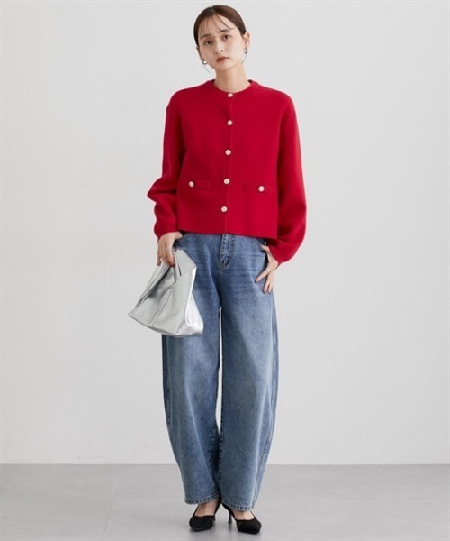 nissen（ニッセン）の「スウェットライクゴールド釦ニットジャケット（カーディガン/ボレロ・レディース・レッド/ブラック/アイボリー/杢グレー・M/L/LL）」の8枚目の写真