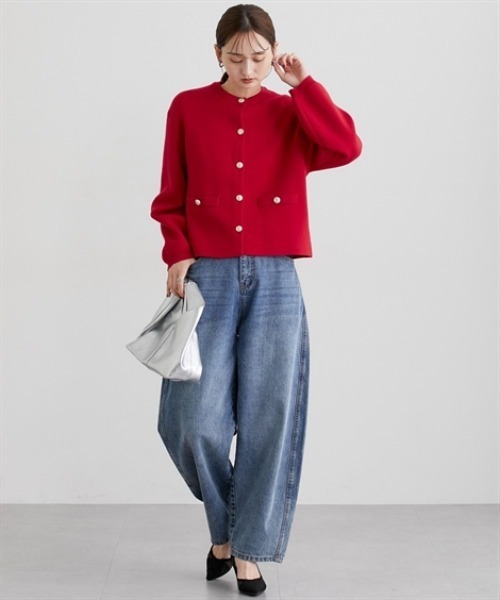 nissen（ニッセン）の「スウェットライクゴールド釦ニットジャケット（カーディガン/ボレロ・レディース・レッド/ブラック/アイボリー/杢グレー・M/L/LL）」の9枚目の写真