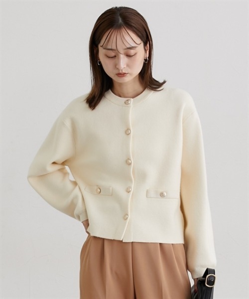 nissen（ニッセン）の「スウェットライクゴールド釦ニットジャケット（カーディガン/ボレロ・レディース・レッド/ブラック/アイボリー/杢グレー・M/L/LL）」の12枚目の写真