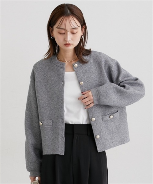 nissen（ニッセン）の「スウェットライクゴールド釦ニットジャケット（カーディガン/ボレロ・レディース・レッド/ブラック/アイボリー/杢グレー・M/L/LL）」の16枚目の写真