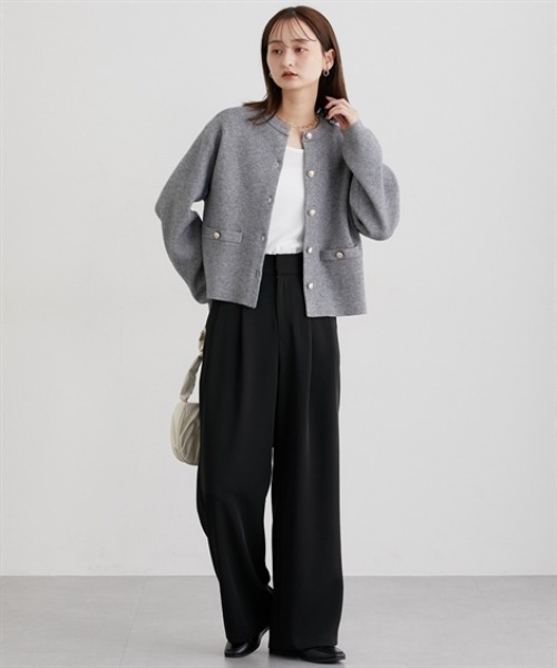 nissen（ニッセン）の「スウェットライクゴールド釦ニットジャケット（カーディガン/ボレロ・レディース・レッド/ブラック/アイボリー/杢グレー・M/L/LL）」の17枚目の写真