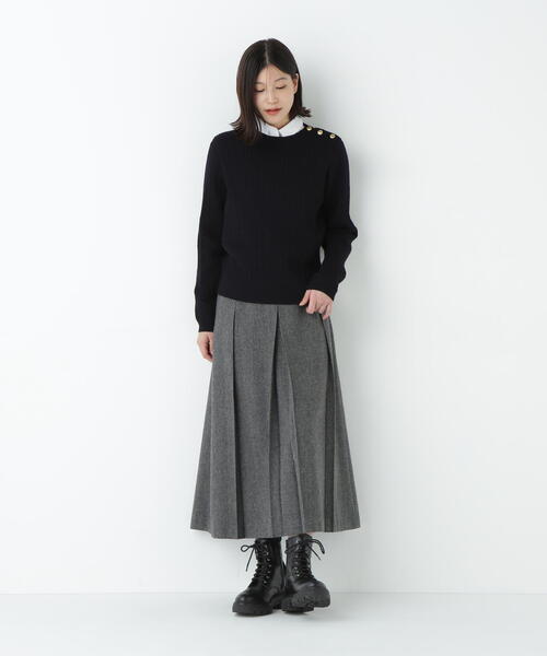 human woman(ヒューマンウーマン)の「◆【3サイズ展開】ヘリンボーンツィードタックスカート(スカート・レディース・ベージュ/グレー系その他・LARGE/MEDIUM/SMALL)」の4枚目の写真