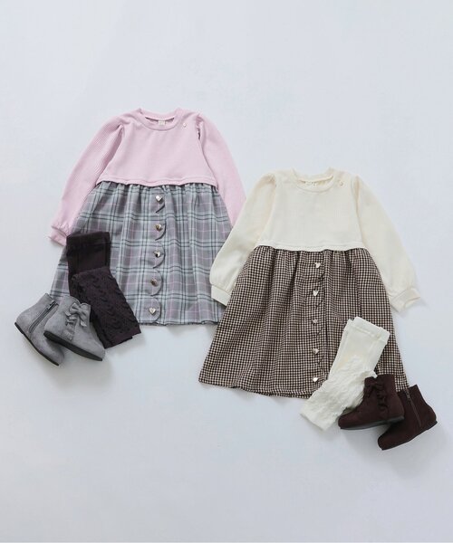 apres les cours（アプレレクール）の「【ジュニア対応】ハートボタンスカラップドッキングワンピース（ワンピース・キッズ・ピンク/アイボリー・80/90/100/110/120/130/140）」の10枚目の写真