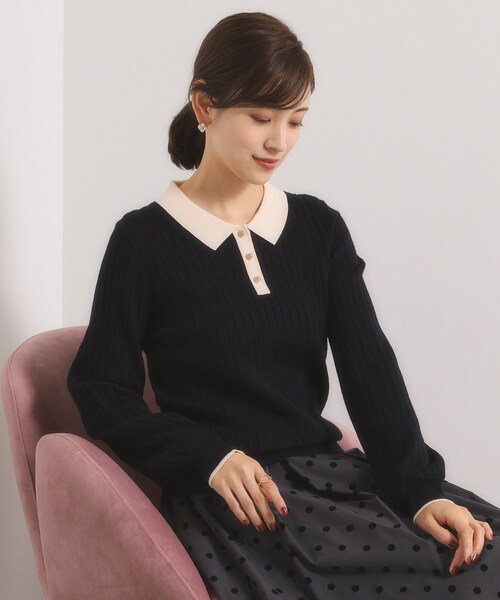 ITS'DEMO（イッツデモ）の「【手洗い可】配色ポロ襟リブニット（ニット/セーター・レディース・アイボリー/ベージュ/ベビーピンク/ブラック・00）」の7枚目の写真