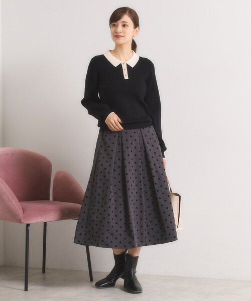 ITS'DEMO（イッツデモ）の「【手洗い可】配色ポロ襟リブニット（ニット/セーター・レディース・アイボリー/ベージュ/ベビーピンク/ブラック・00）」の11枚目の写真