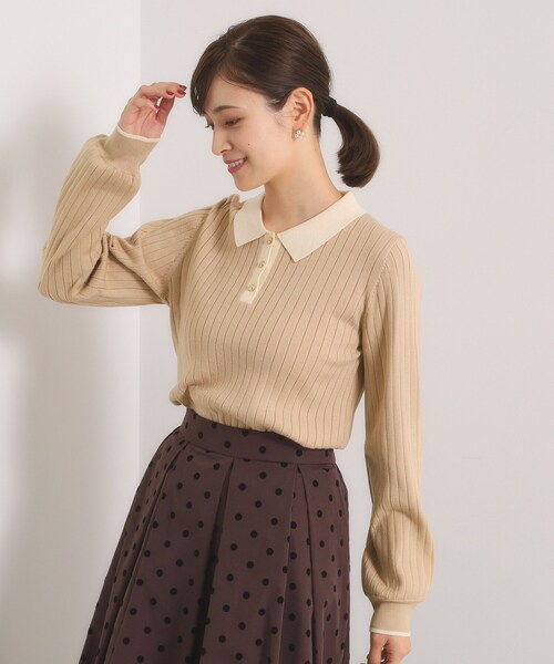 ITS'DEMO（イッツデモ）の「【手洗い可】配色ポロ襟リブニット（ニット/セーター・レディース・アイボリー/ベージュ/ベビーピンク/ブラック・00）」の10枚目の写真