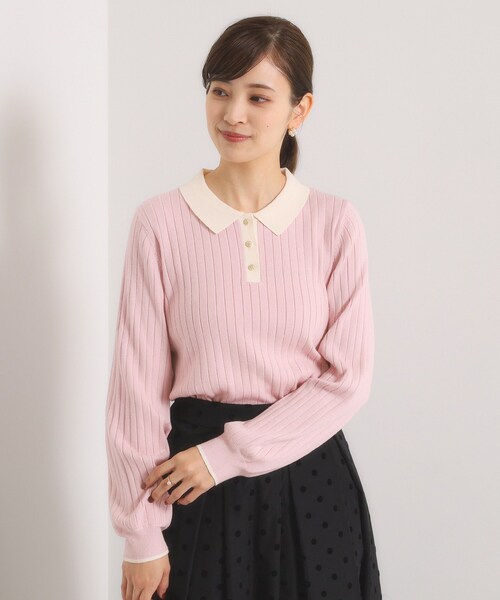 ITS'DEMO（イッツデモ）の「【手洗い可】配色ポロ襟リブニット（ニット/セーター・レディース・アイボリー/ベージュ/ベビーピンク/ブラック・00）」の17枚目の写真