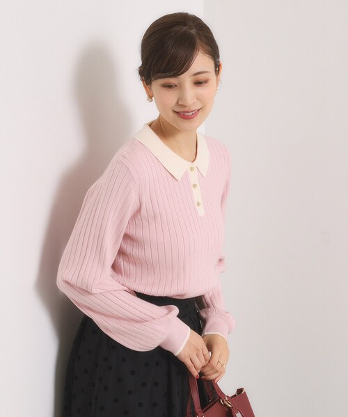 ITS'DEMO（イッツデモ）の「【手洗い可】配色ポロ襟リブニット（ニット/セーター・レディース・アイボリー/ベージュ/ベビーピンク/ブラック・00）」の15枚目の写真