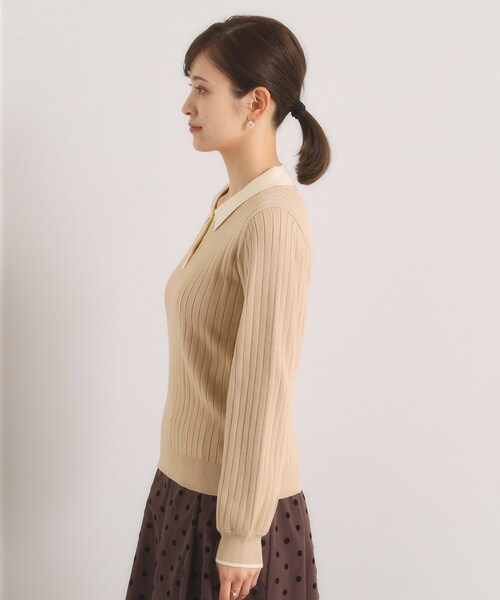 ITS'DEMO（イッツデモ）の「【手洗い可】配色ポロ襟リブニット（ニット/セーター・レディース・アイボリー/ベージュ/ベビーピンク/ブラック・00）」の16枚目の写真