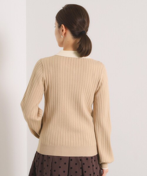 ITS'DEMO（イッツデモ）の「【手洗い可】配色ポロ襟リブニット（ニット/セーター・レディース・アイボリー/ベージュ/ベビーピンク/ブラック・00）」の20枚目の写真