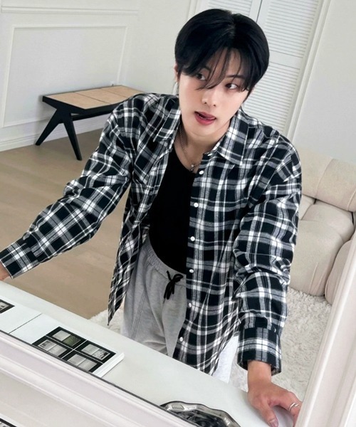 NOWLE（ノウル）の「【NOWLE】ルーズシルエット モノトーン フランネル チェックシャツ（シャツ/ブラウス・メンズ・ブラック・LARGE/X-LARGE/MEDIUM）」の6枚目の写真