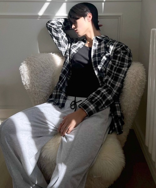 NOWLE（ノウル）の「【NOWLE】ルーズシルエット モノトーン フランネル チェックシャツ（シャツ/ブラウス・メンズ・ブラック・LARGE/X-LARGE/MEDIUM）」の3枚目の写真