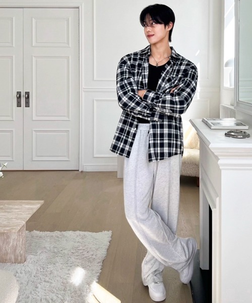 NOWLE（ノウル）の「【NOWLE】ルーズシルエット モノトーン フランネル チェックシャツ（シャツ/ブラウス・メンズ・ブラック・LARGE/X-LARGE/MEDIUM）」の19枚目の写真