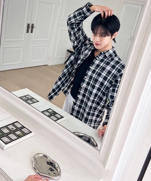 NOWLE（ノウル）の「【NOWLE】ルーズシルエット モノトーン フランネル チェックシャツ（シャツ/ブラウス・メンズ・ブラック・LARGE/X-LARGE/MEDIUM）」の14枚目の写真